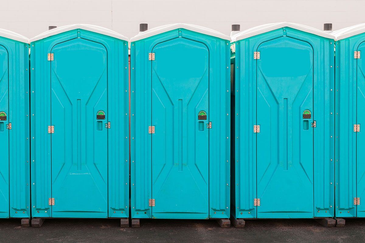 Industrial portable restroom units at a plant in Galveston, Texas
