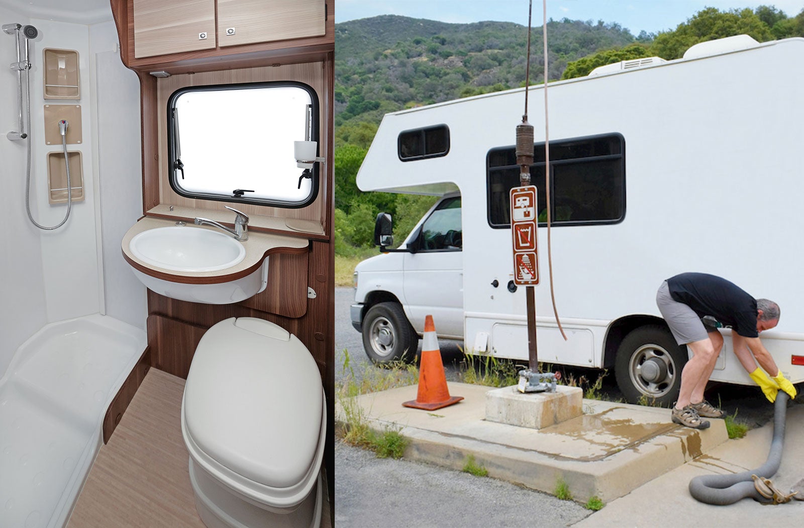 Portable RV/camper toilet and holding tank setup in Galveston, Texas