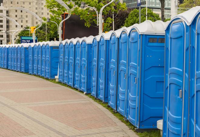 Seasonal porta potty units set up at a Galveston, Texas venue